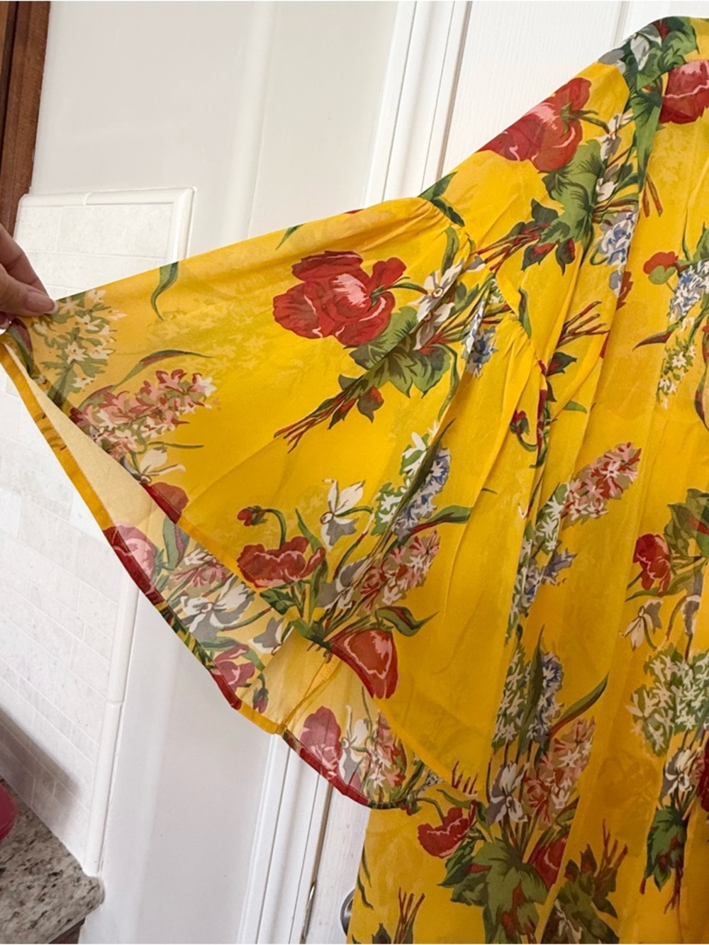 Umgee Floral Kimono Duster Yellow Boho Sheer Cardigan NWT 1X 2X Plus - Picture 3 of 6